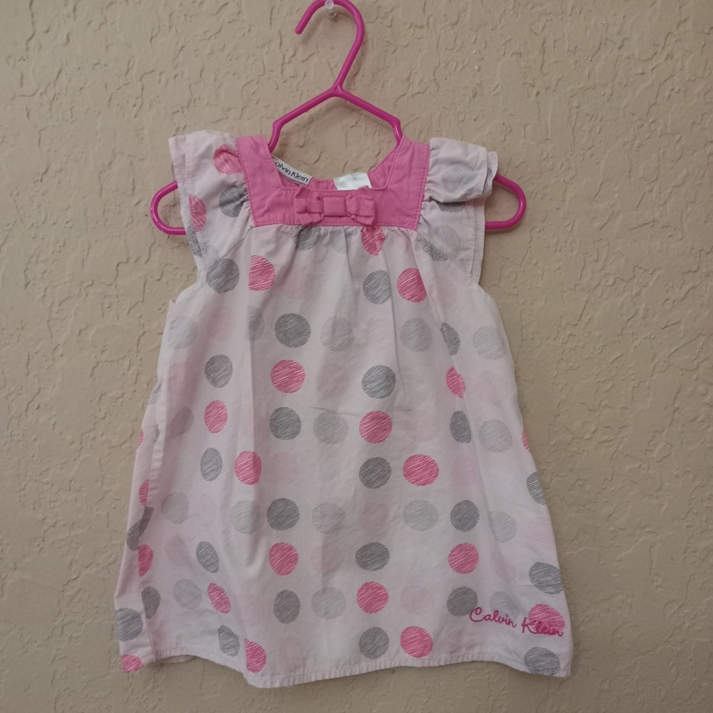 Calvin Klein Polka dot dress pink and gray size 24 months.